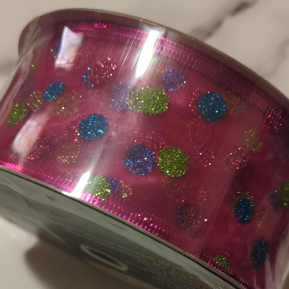 Vibrant Glitter Polka Dot Ribbon - Pink, Blue, Green